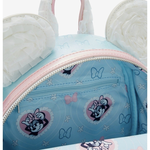 Loungefly Blue and White Disney Backpack with Ears W/ Wallet - Picture 5 of 6
